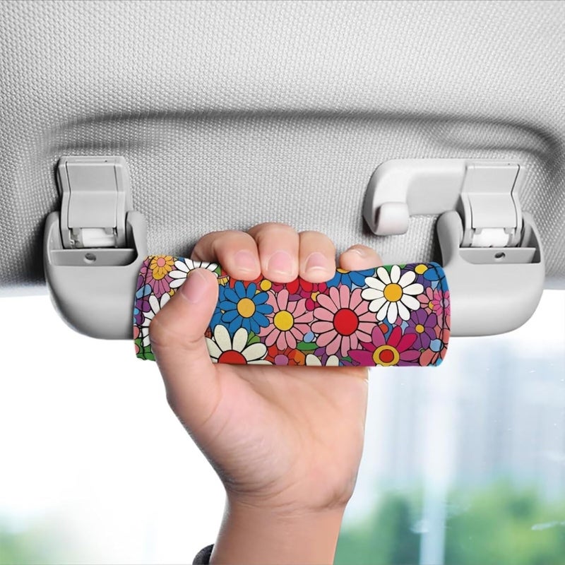 BIGCARJOB 2 Pieces Luggage Handle Wrap with Pink Hippie Daisy Print Trolley Case Grip Suitcase Identifier Protective Cover Luggage Handles Wrap Grips Women Girls Luggage Accessories - Image 4